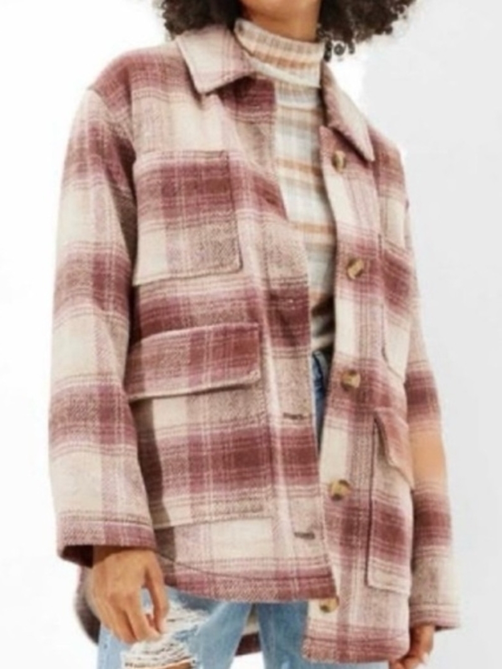 AEO Sherpa-lined Plaid Shacket Jacket